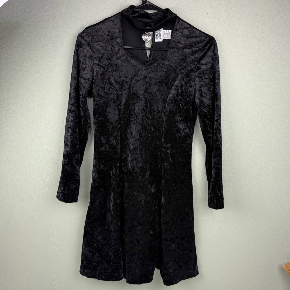 Chorus Line Kids Girls Black Crushed Velvet Mock Neck‎ Heart Charm Dress Size 14